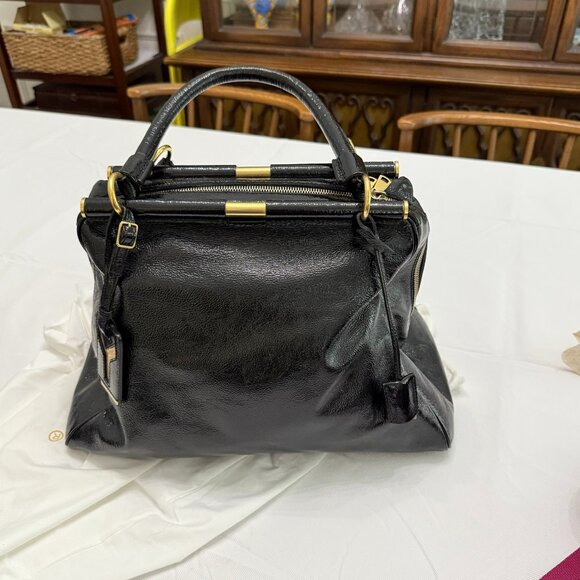 AUTHENTIC YVES SAINT LAURENT YSL Handbag Majorelle in Black Patent Leather - Picture 1 of 16